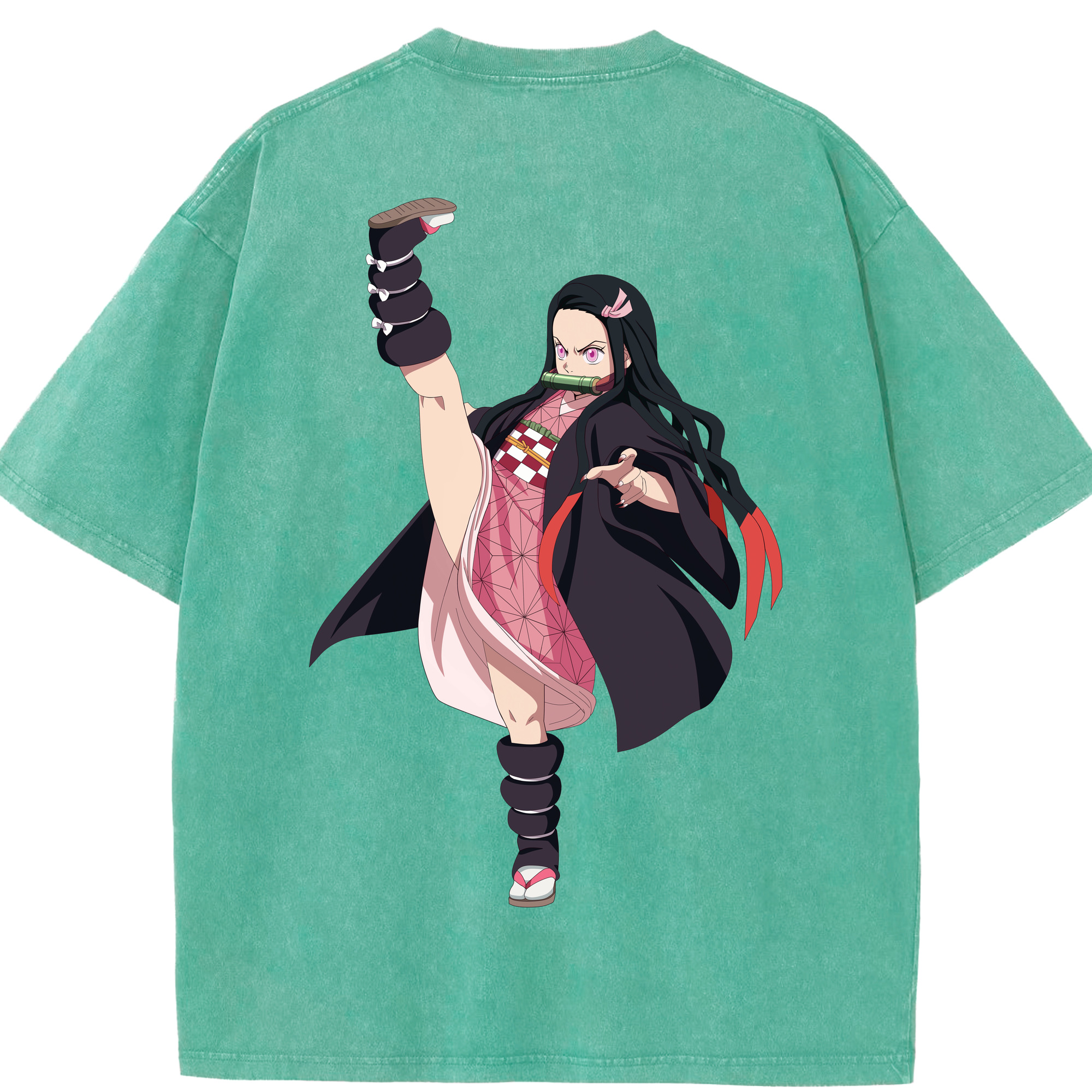 （画像用） 鬼滅の刃（きめつのやいば）竈門 禰󠄀豆子／かまど ねずこ Kamado Nezuko 綿100% ヴィンテージ風 半袖Tシャツ（背面プリント）